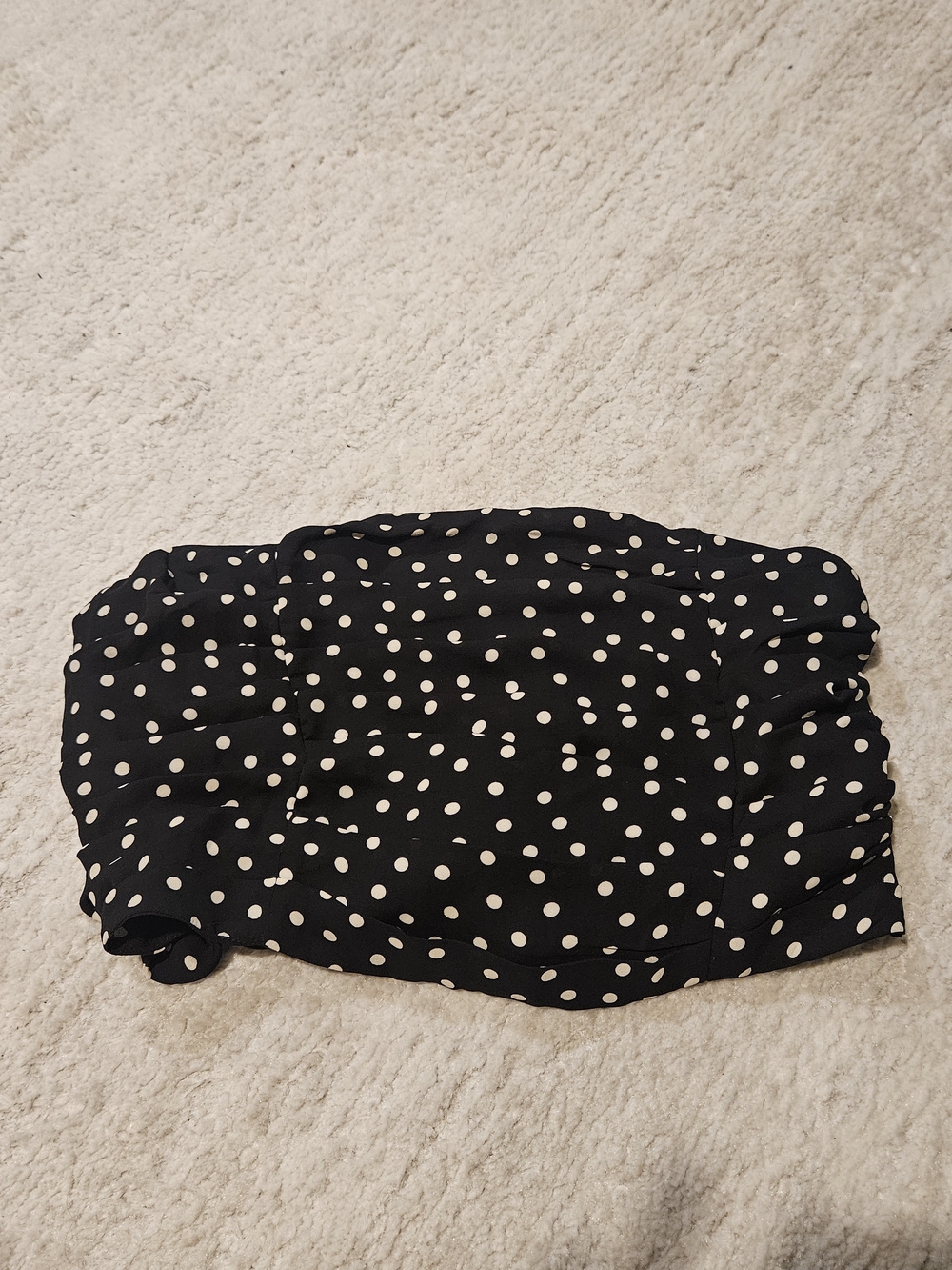 Express Black and White Ruched Polka Dot Crop Top